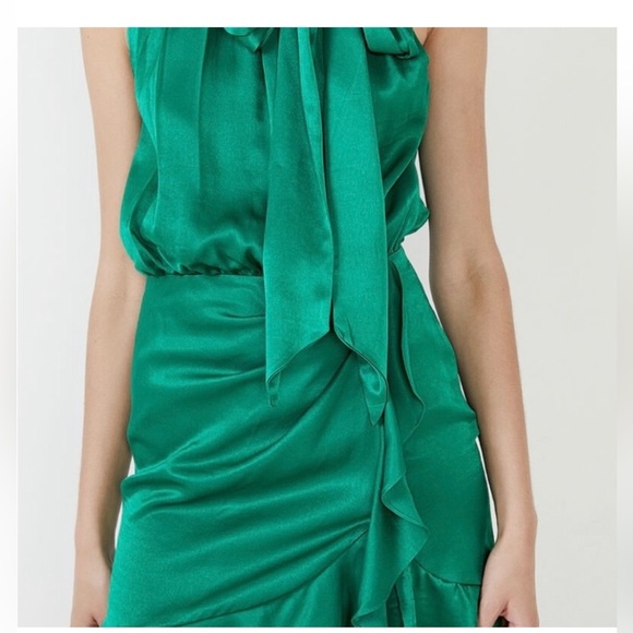 Bardot Etta Tie Neck in Fern Green Sleeveless Mini Dress Size 4 - Picture 15 of 16